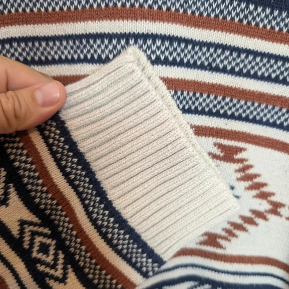 American Rag Cream Brown Navy Aztec Knit Crewneck Sweater Mens XL - Picture 8 of 9